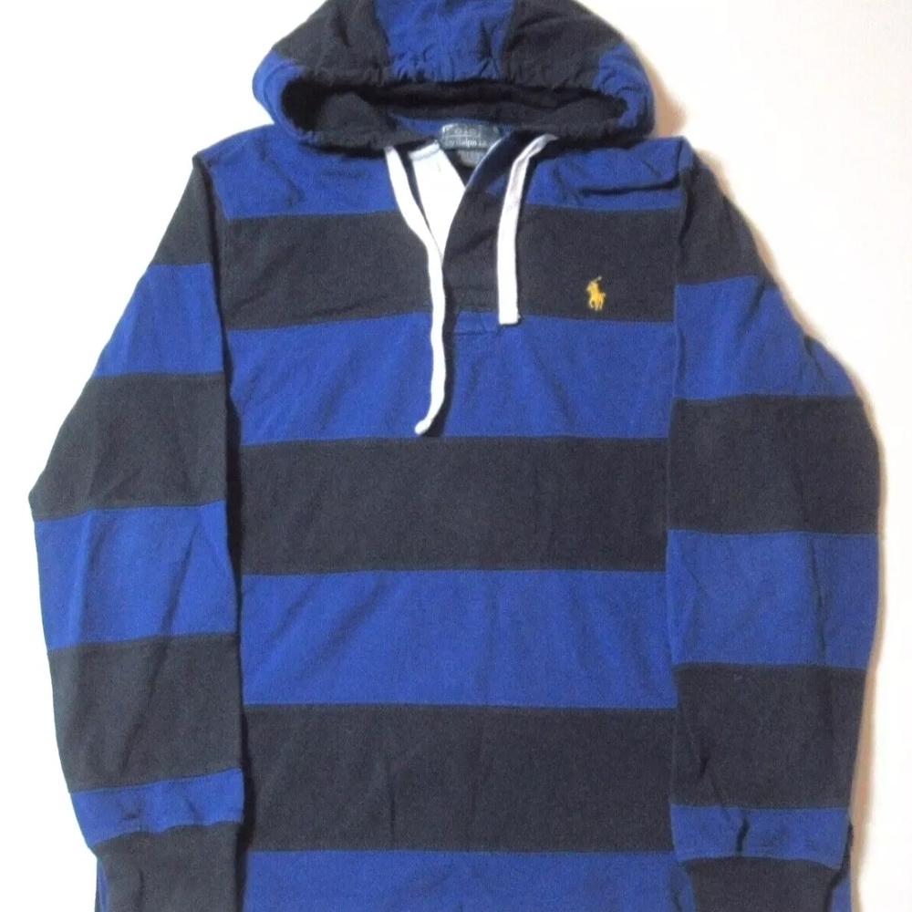 Polo by Ralph Lauren Men's Blue and Black Striped Hoodie